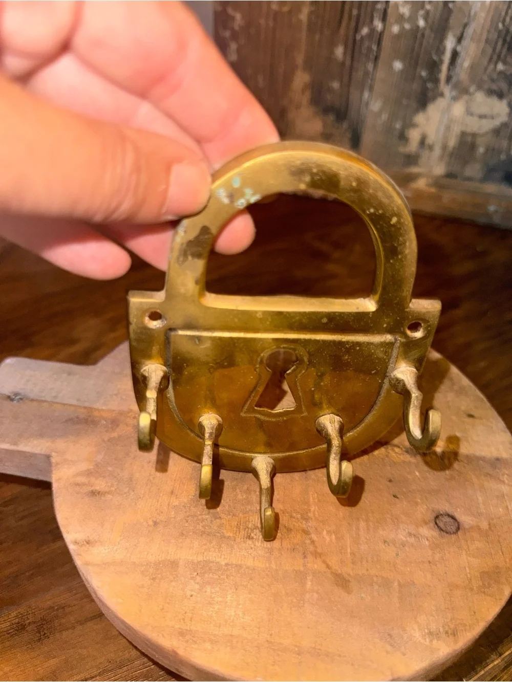 Vintage Brass Lock Key Holder With Hooks,  Unique 5